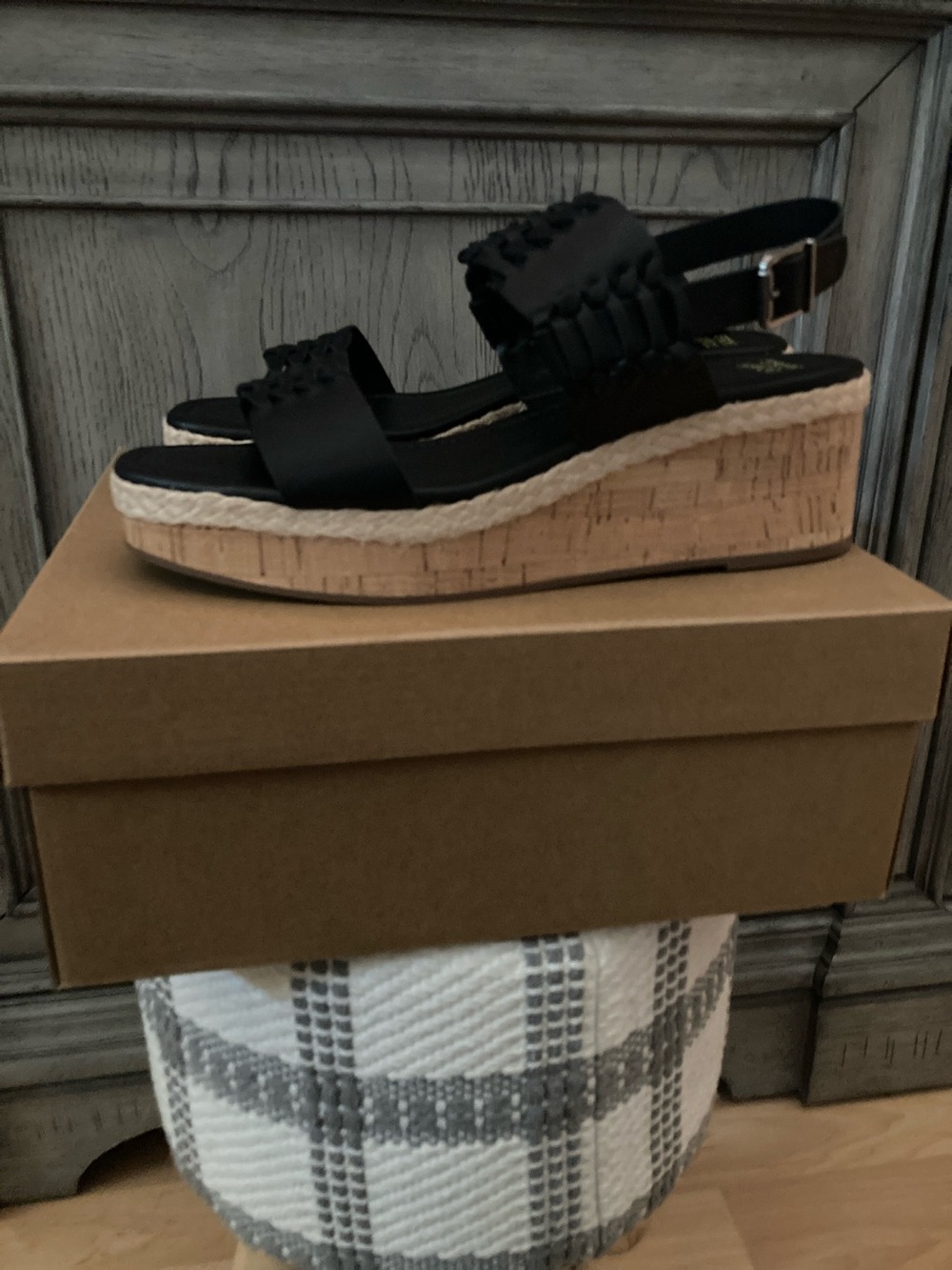 Woven Strap Black Platform Sandals for Women
